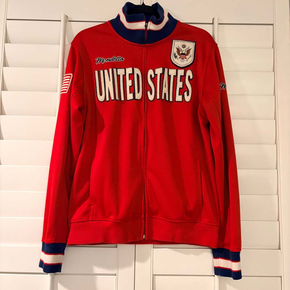 VTG Mondetta United States Men's Red Full Zip Track Jacket Olympic Fashion SzM